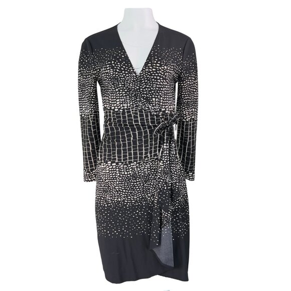 BCBG Black Wrap Dress with Cream Croc Print - Picture 1 of 2